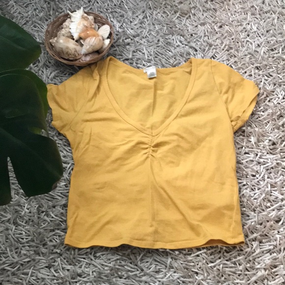Bozzolo Tops - Mustard V-neck Crop Top Bozzolo Tops - Mustard V-neck Crop Top